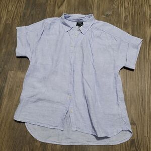 J.Crew short-sleeve Baird McNutt Irish linen shirt Womens Size L Blue Relaxed